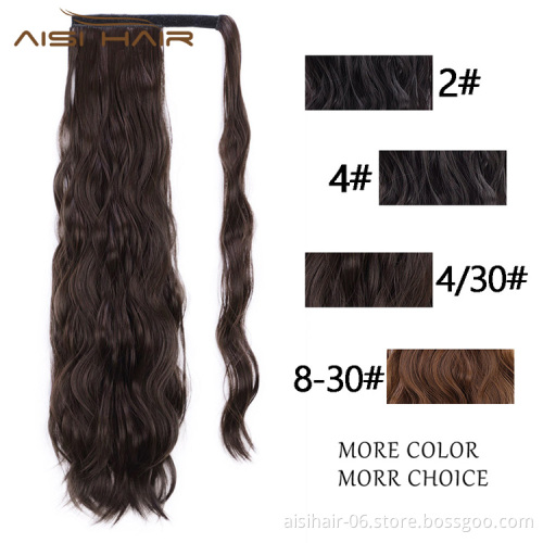 Aisi Hair Women Long Wavy Synthetic Wrap Around Hairpieces High Temperature Fiber Ponytail Hair Extensions